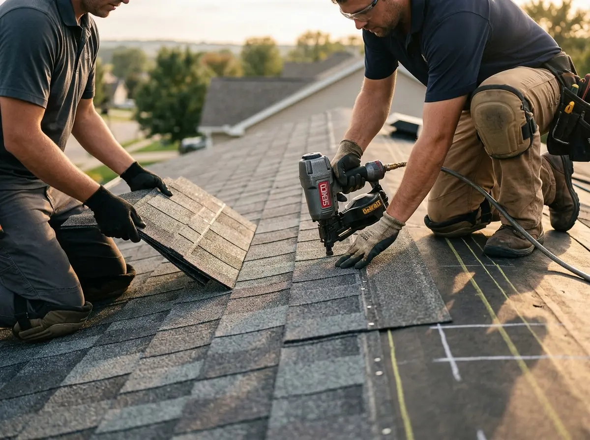 Professional roofer working on a residential roof in Fort Walton Beach
